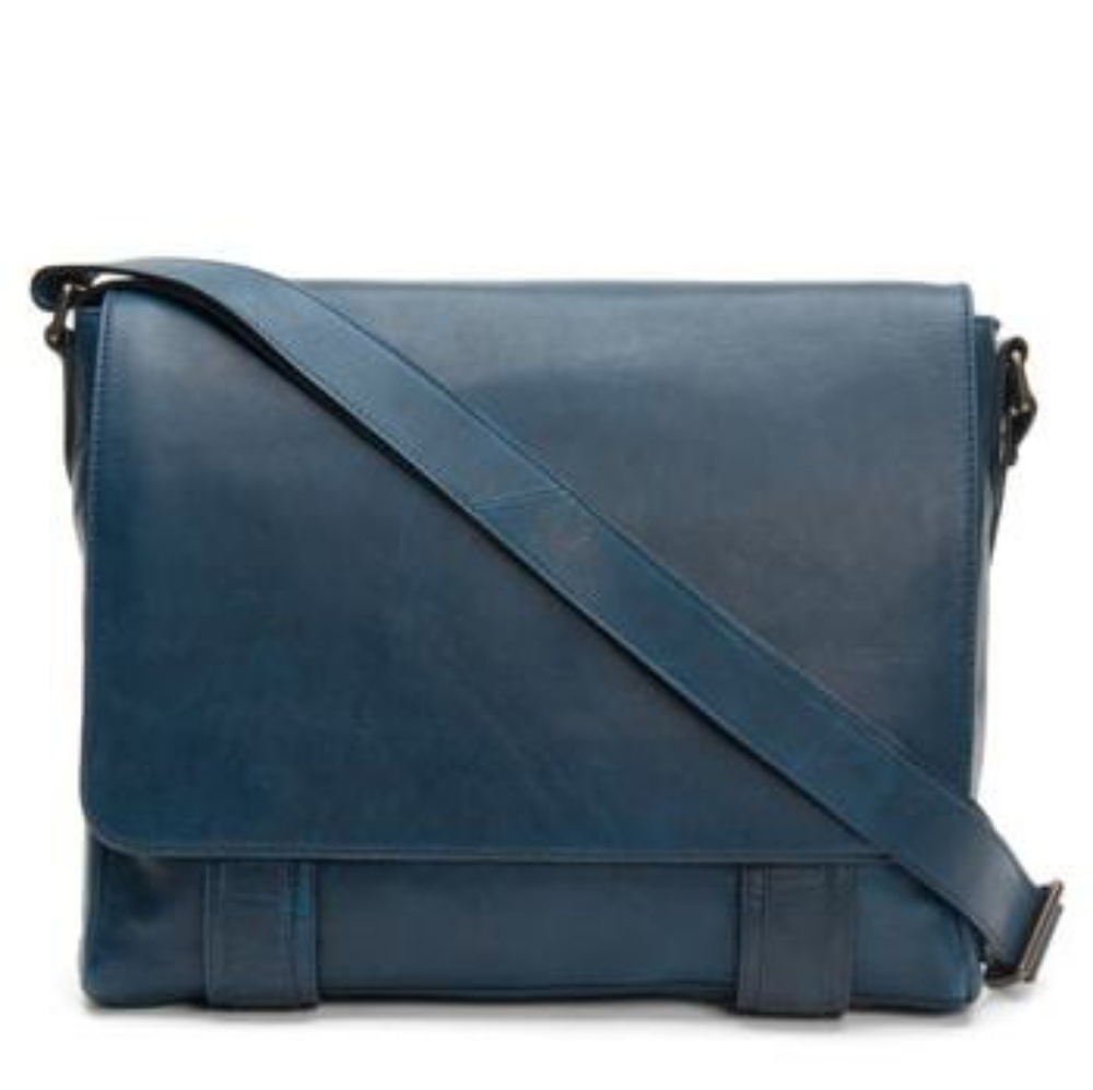 SOLD - Frye, Logan Leather Messenger Bag, Navy Blue